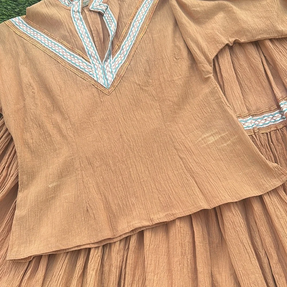 VINTAFE GEORGIE OF ARIZONA GAUZE & COPPER METALLIC PATIO DRESS 2-PIECE SKIRT SET
